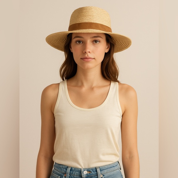 Gigi Pip Wide Brim Straw Hat with Suede Band - Picture 1 of 5